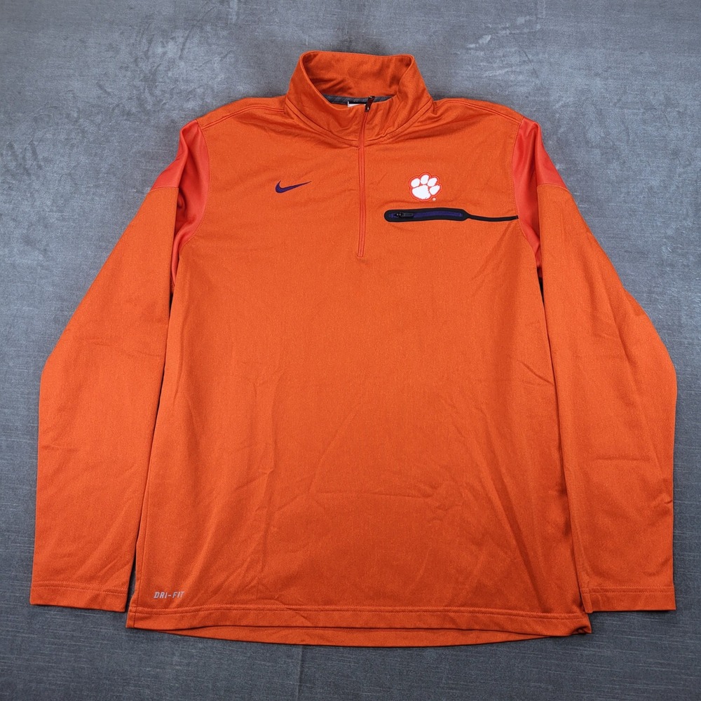 Nike Clemson Tigers Dri-Fit 1/4 Zip Pullover‎ Mens Large Orange Long Sleeve Top